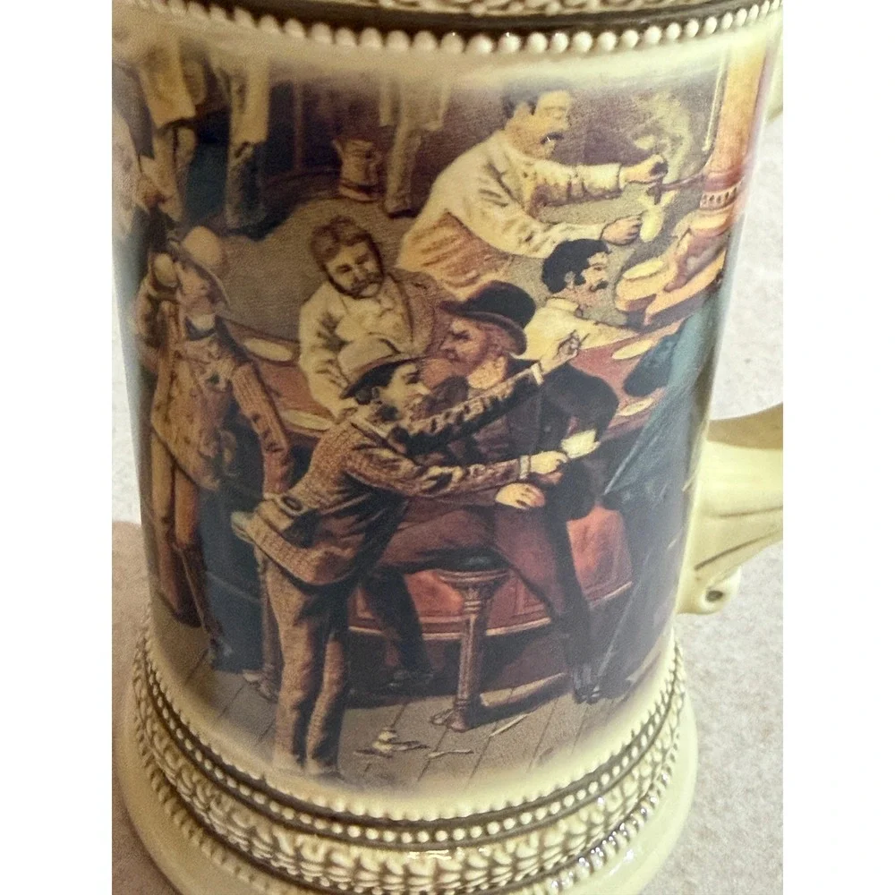 Paul‎ Sebastian Fine Fragrance Co Tavern Scene Ceramic Beer Stein with Metal Lid